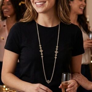 Lia Sophia 18k Gold Electroplated Long Necklace Matte Vintage Quatrefoil Link